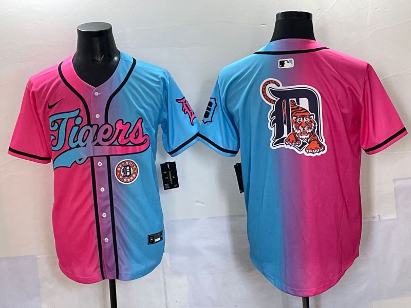 Men 2025 Detroit Tigers Blank Blue pink Game Nike MLB Jersey style 06